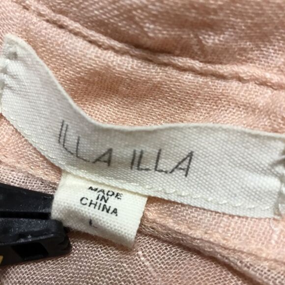 Pinky peach wide weave gauze fabric button down shirt 100% cotton lightweight L - Picture 8 of 11